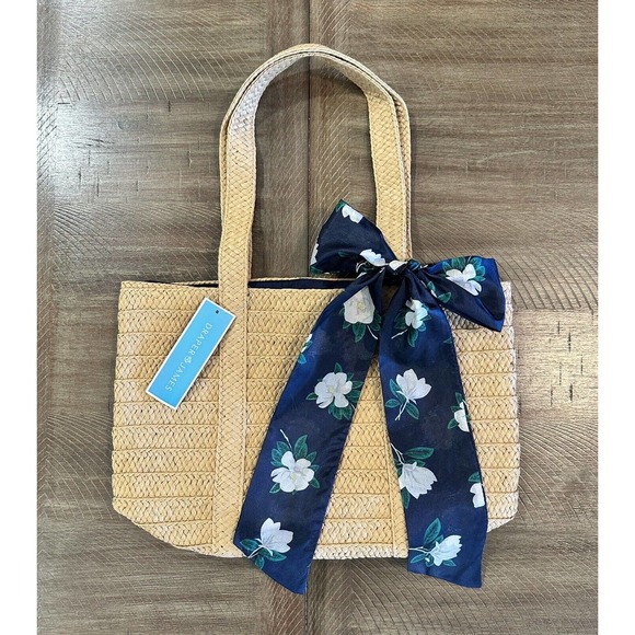 NWT Draper James Everyday Straw Tote Bag With Blue Floral Scarf Lined NEW - Picture 14 of 14